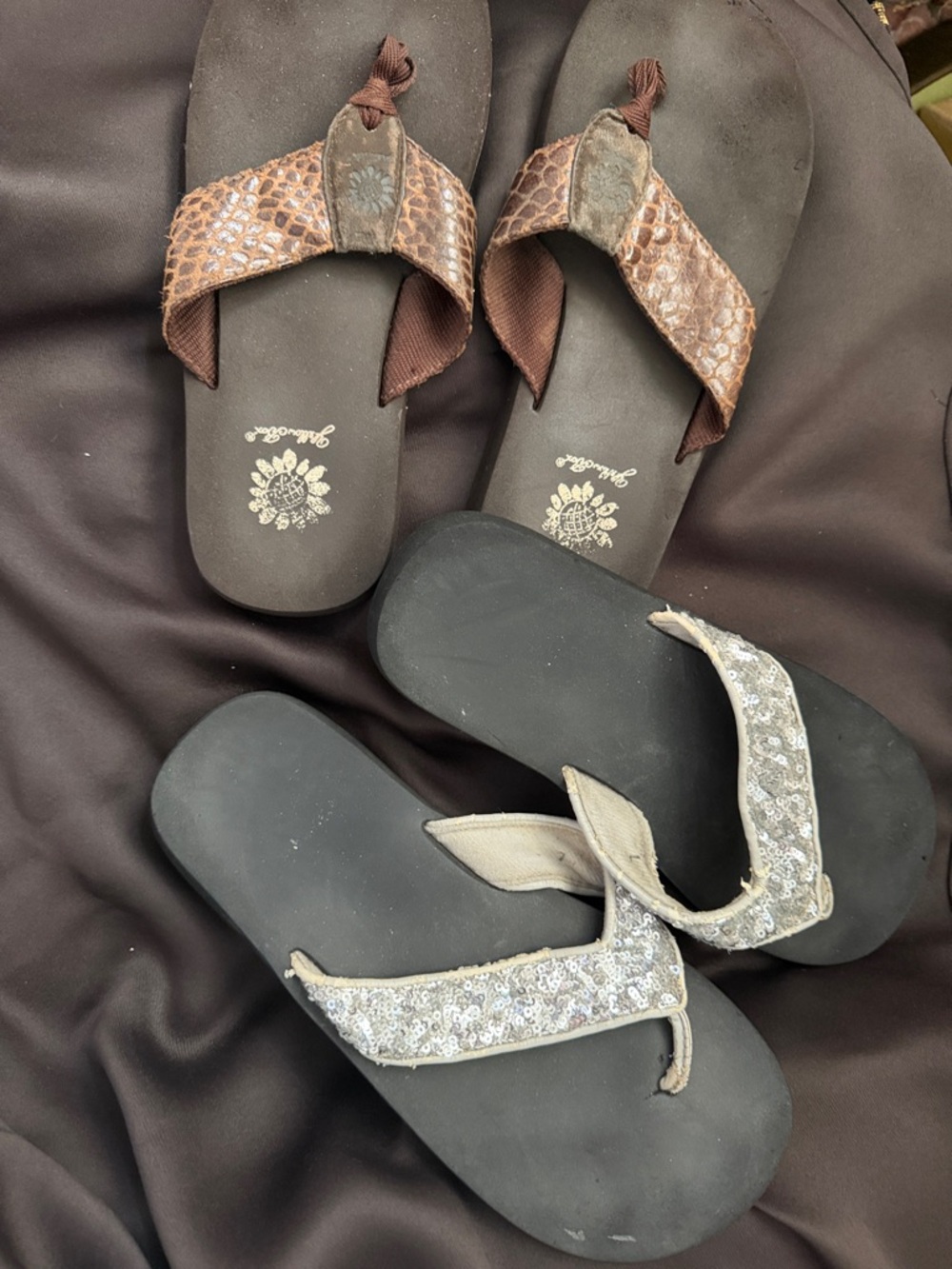 Yellow Box Women's Sequined Silver and Brown Flip Flops